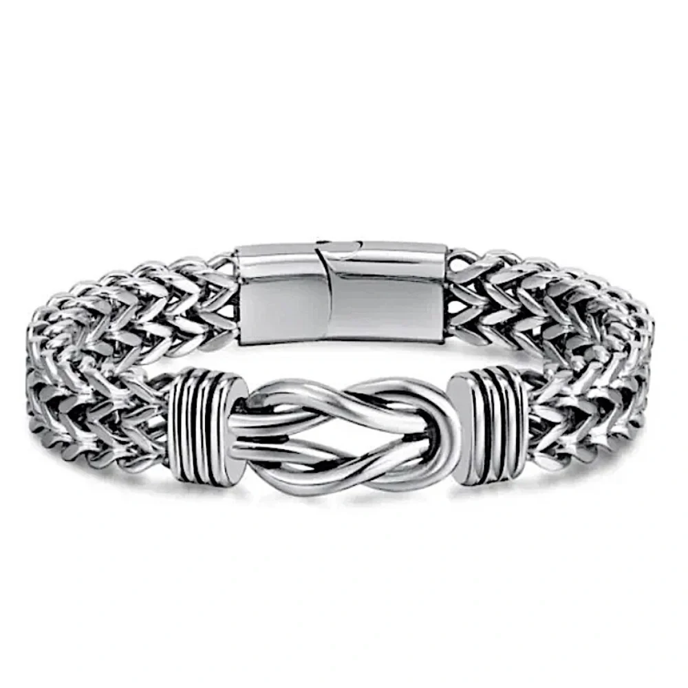 Stainless Steel Chain Link Bracelet, Mantra, Curb Hand Woven Engraved